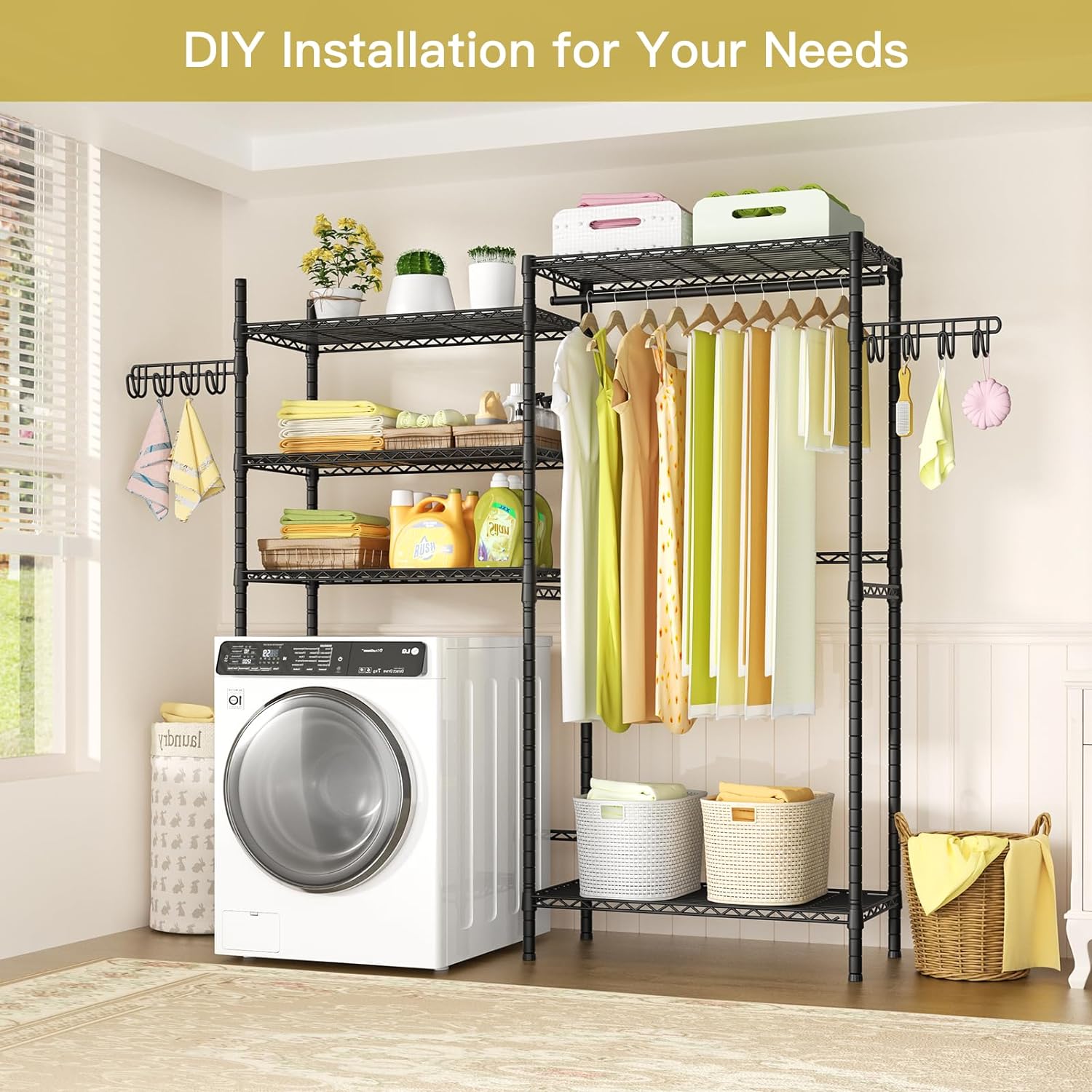 Ulif 65.3" W x 13.4" D x 77.5" H Clothes Drying Rack, 5 Tiers Over Washer and Dryer Laundry Room