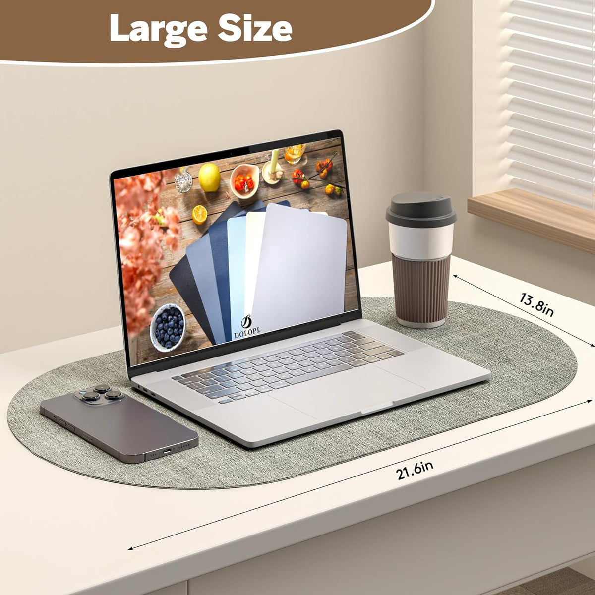 DOLOPL Oval Placemats Set of 6, Gray Faux Leather Heat Resistant Table Mats - Anti Slip Table Place