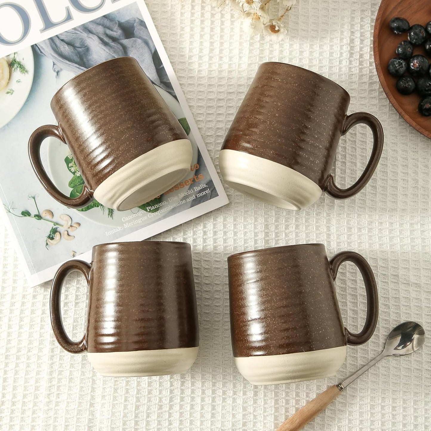 Hasense Porcelain Coffee Mugs Set of 4-15 Ounce Large Ceramic Coffee Cups Set with Handle for