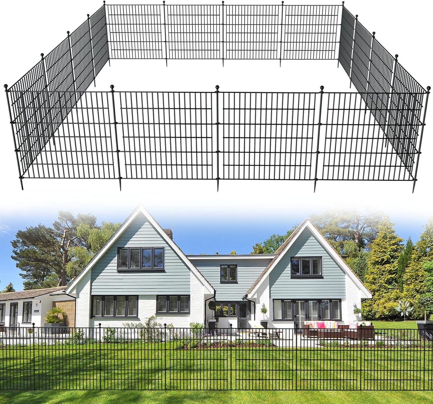 15 Panels No Dig Decorative Outdoor Garden Fence for Yard, 32 in(H) X 35.4 ft(L) Animal Barrier