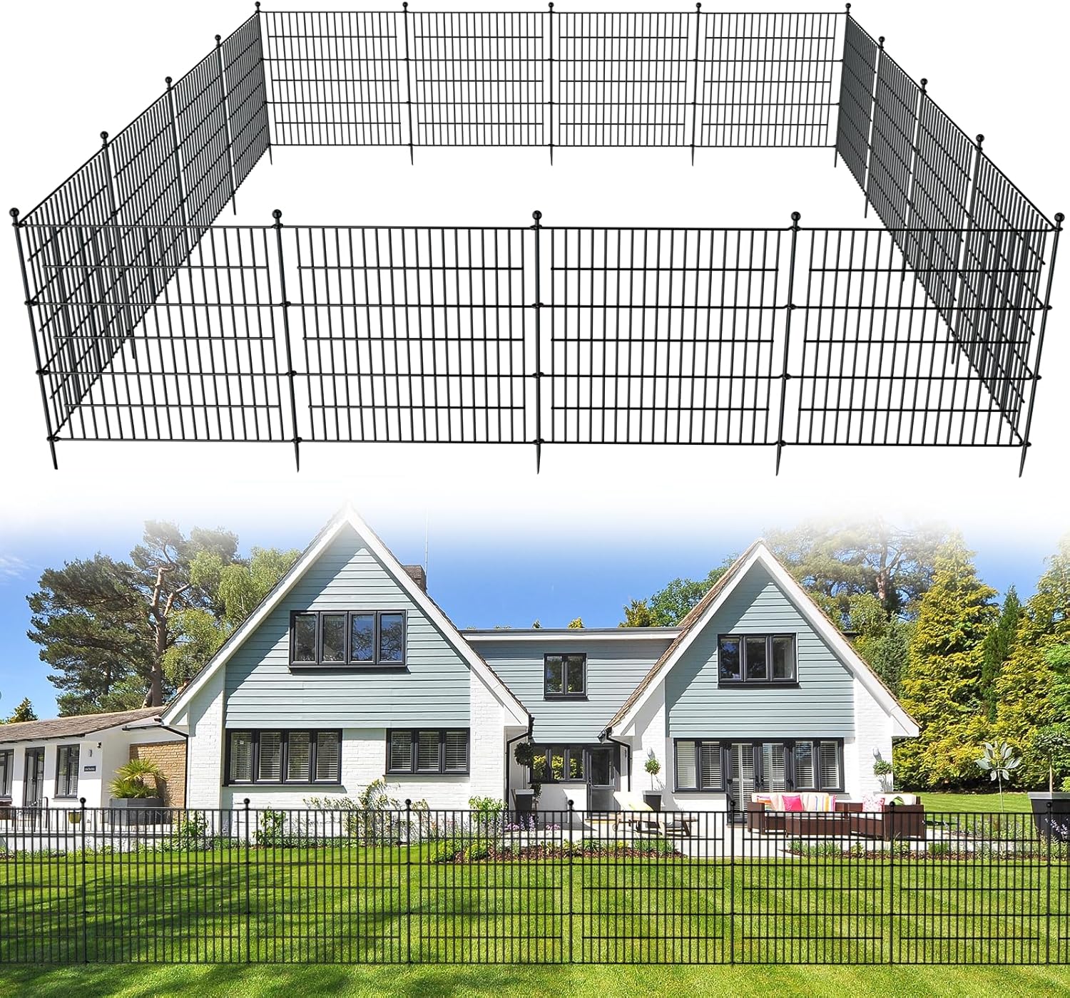 15 Panels No Dig Decorative Outdoor Garden Fence for Yard, 32 in(H) X 35.4 ft(L) Animal Barrier