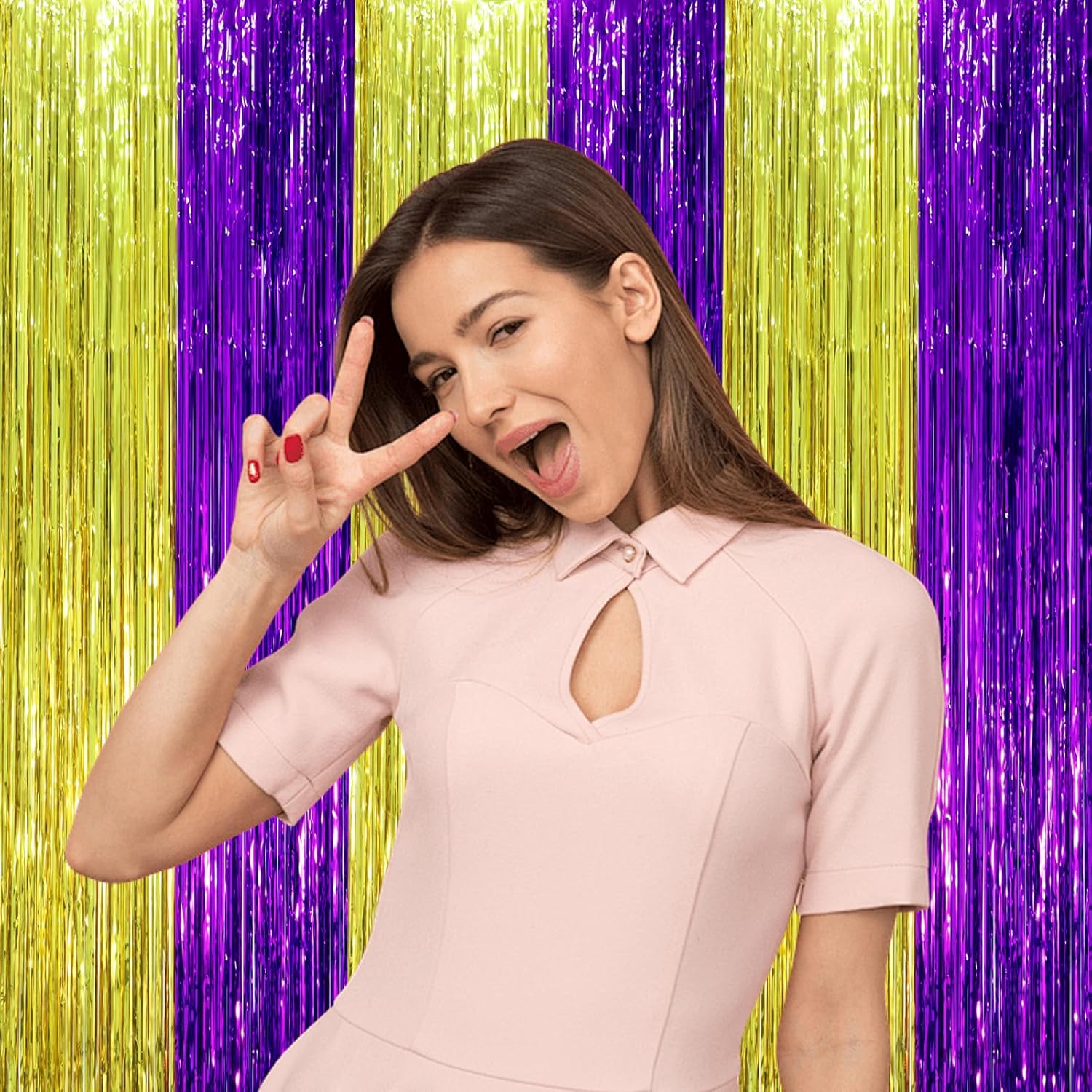 3 Pack 3.3 x 8.2 ft Purple and Gold Foil Fringe Backdrop Curtains, Tinsel Streamers Party