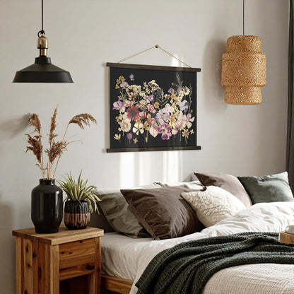 American Art Decor Framed Dried Flowers Tapestry Wall Art - Botanical Print with Blue, Yellow &