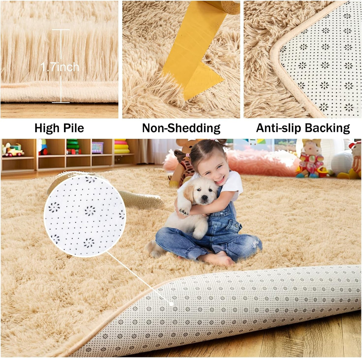 Rezutan Fluffy Rug for Living Room Bedroom Soft Modern Shaggy Fuzzy Kids for Living Room, Cute Room