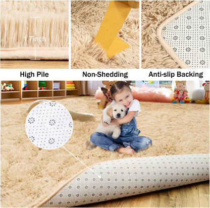 Rezutan 9x12 Feet Large Fluffy Area Rug for Bedroom Living Room, Camel Modern Indoor Carpets Room