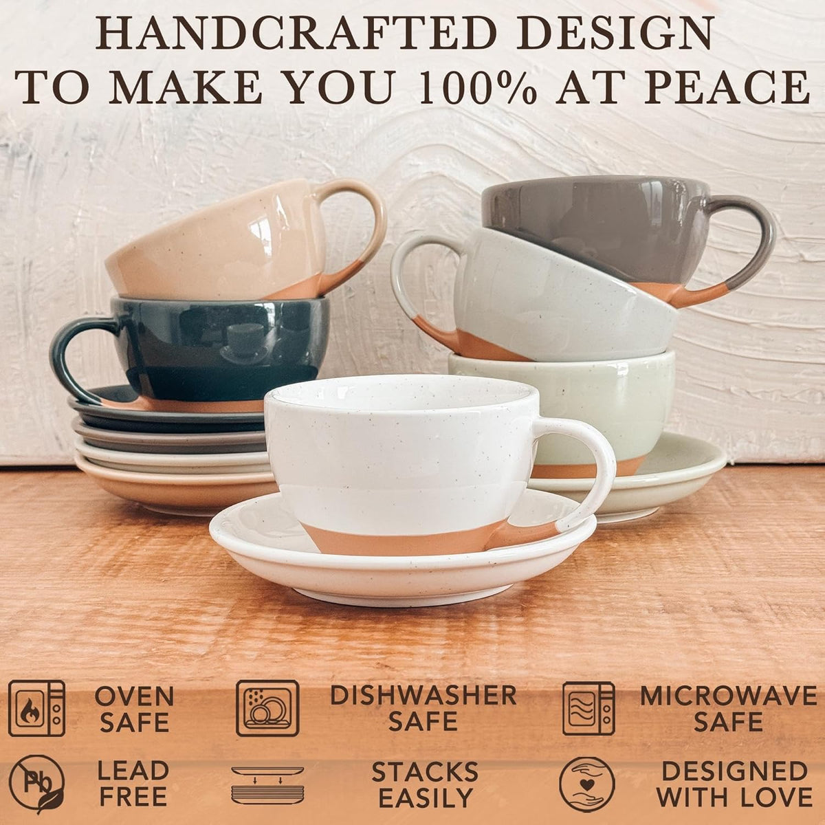 Mora Ceramic Latte Art Mug With Saucer - 10.5 oz, Round Bottom For Perfect Pours - Cafe Cups for