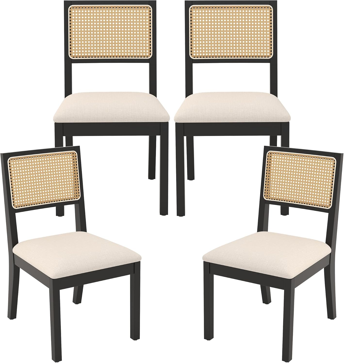 Westice Rattan Dining Chairs Set of 4, Farmhouse Natural Dining Room Chairs with Upholstered