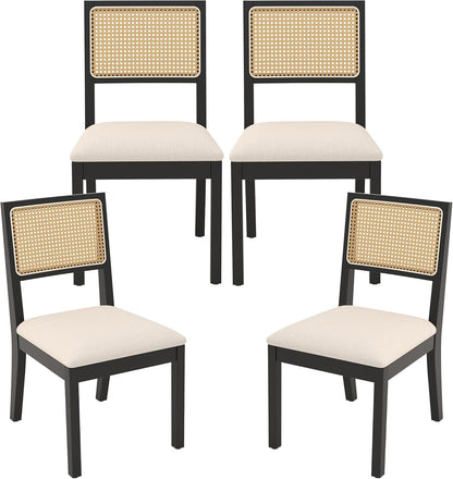 Westice Rattan Dining Chairs Set of 4, Farmhouse Natural Dining Room Chairs with Upholstered