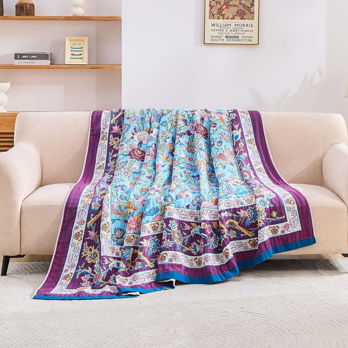 Fall Blanket for Bed, 100% Cotton Soft Rustic Boho Throw Blanket Quilt, 60"x80" Farmhouse Decor Bed