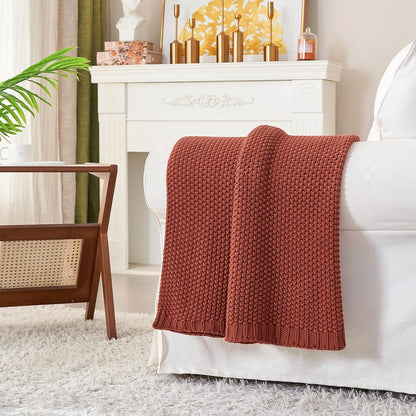 Longhui bedding Chunky Cable Knit Throw Blanket Lightweight Rust 100% Organic Cotton Blanket for