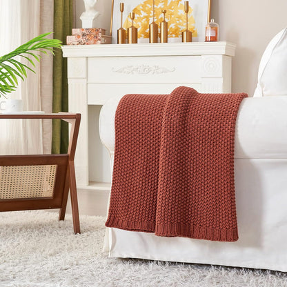 Longhui bedding Chunky Cable Knit Throw Blanket Lightweight Rust 100% Organic Cotton Blanket for