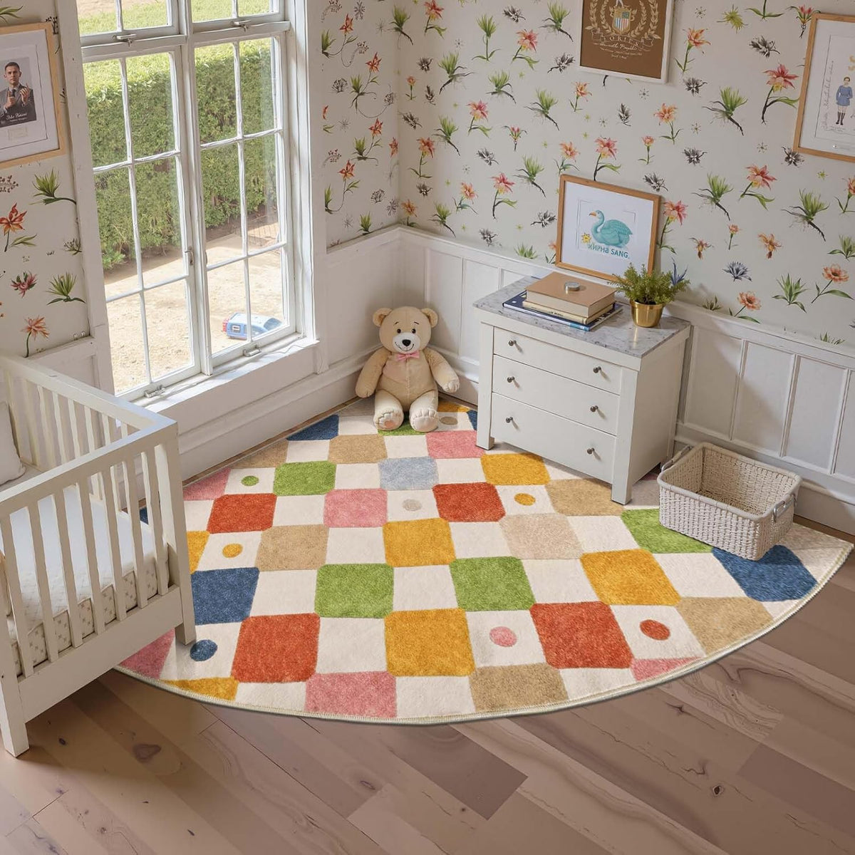 jinchan Kids Rug for Nursery 6ft Radius Corner Washable Area Rug Modern Colorful Quarter Circle Rug