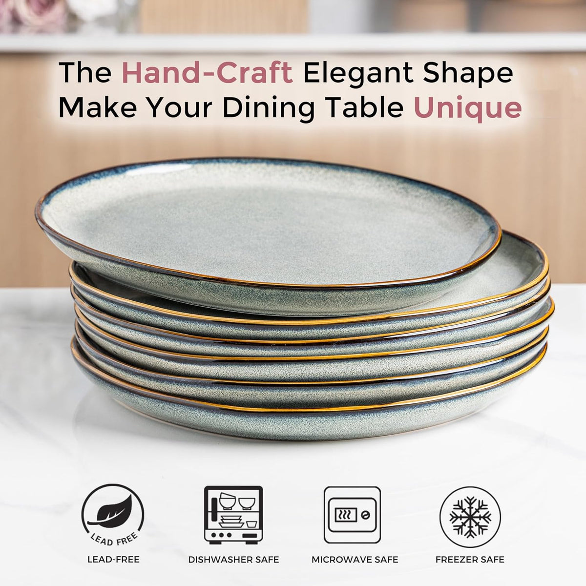 AmorArc Ceramic Dinnerware Sets,Handmade Reactive Glaze Stoneware Plates and Bowls Set,Highly