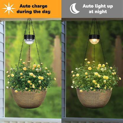 2 Packs Hanging Planters Basket for Outdoor Plants, Solar Powered Self Watering Copper Round