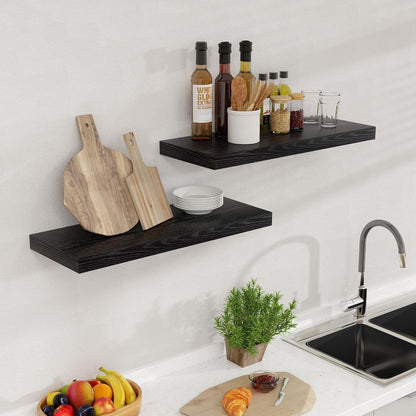 24 Inch Floating Shelves, Rustic 24 x 9 Black Floating Shelf for Wall, Black Bathroom Shelf Set of