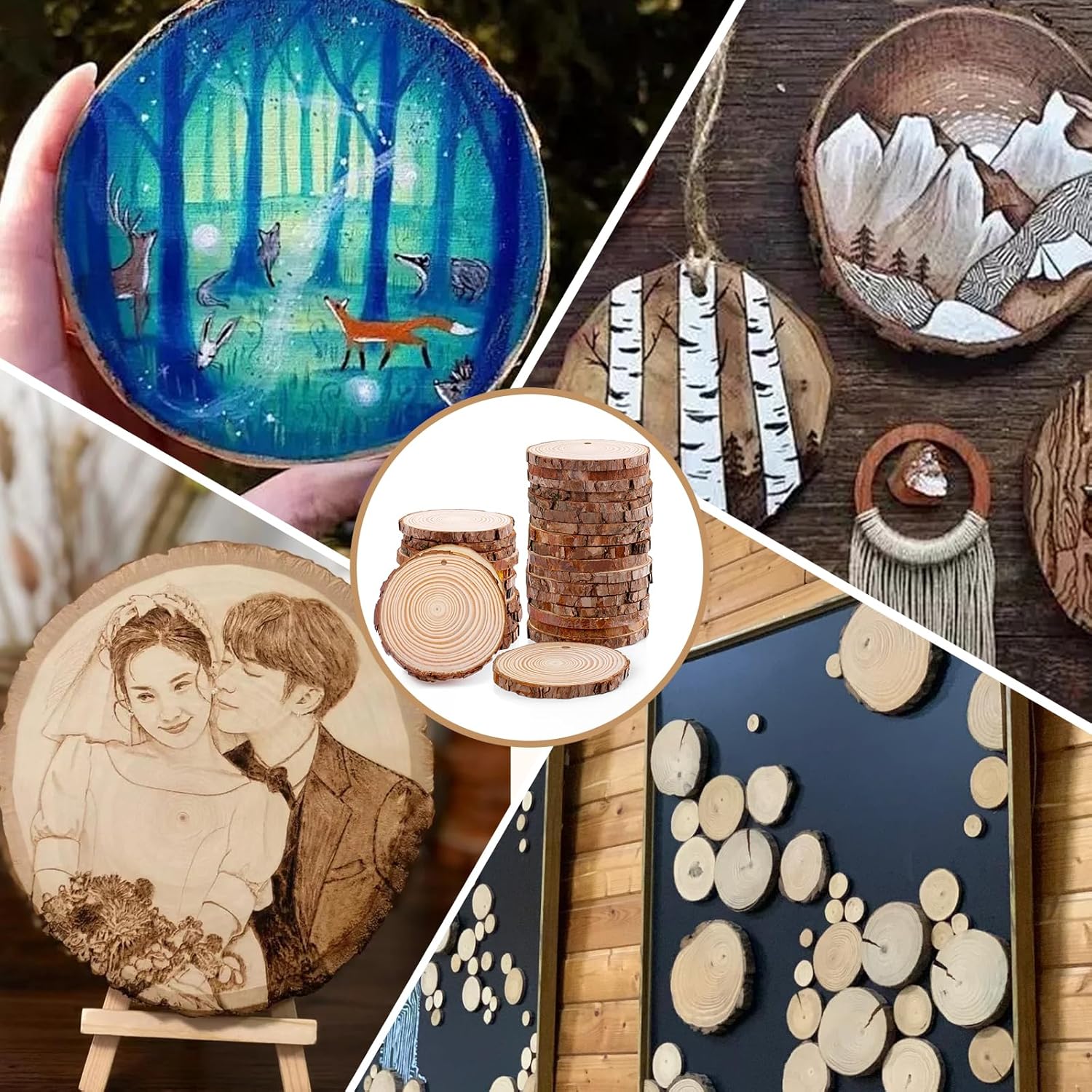 36 Pack Nature Wood Slices for Crafts,3.1-3.5In Unfinished Natural Wood Rounds.Wood Circles
