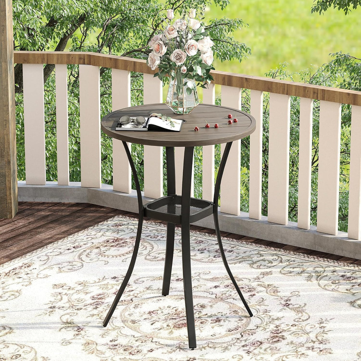 VICLLAX 28" Round Outdoor Bar Table with Adjustable Umbrella Hole, Counter Height Outdoor Furniture