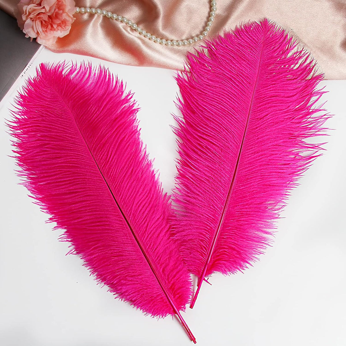 THARAHT Hot Pink Ostrich Feathers 12pcs Large Natural Bulk 16-18Inch 40cm-45cm for Wedding Party