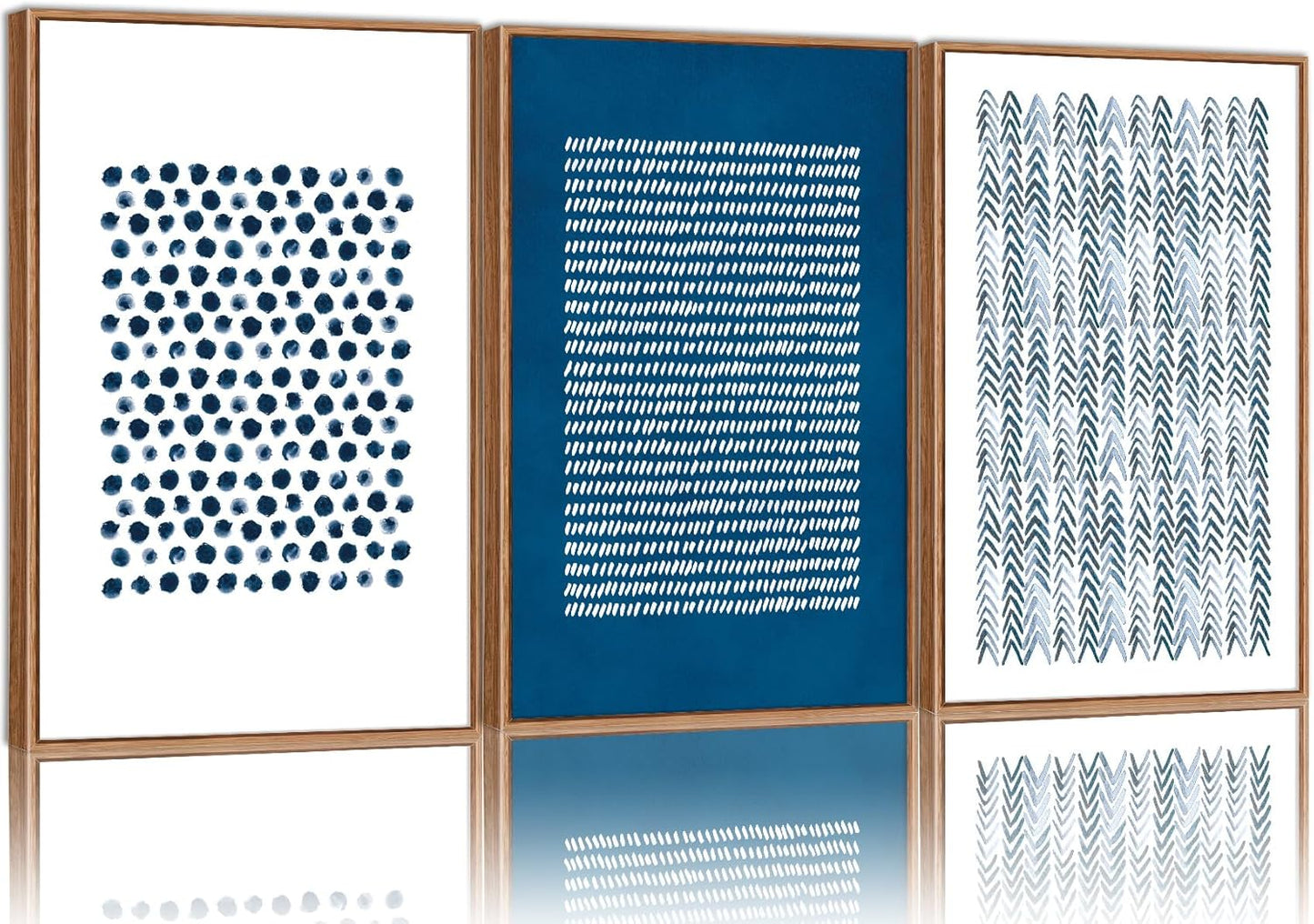 Tinonedraw Navy Blue and White Framed Canvas Wall Art Set, Minimalist Geometric Wall Decor, Neutral