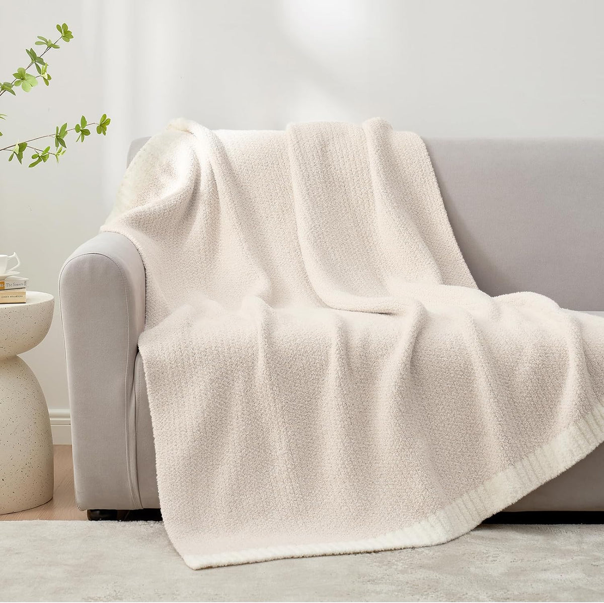 Snuggle Sac Heather Ivory Oversized Throw Blanket for Couch, Super Soft Warm Blankets Cozy Knit