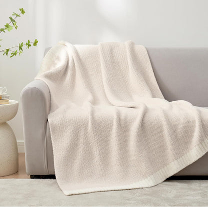 Snuggle Sac Heather Ivory Oversized Throw Blanket for Couch, Super Soft Warm Blankets Cozy Knit