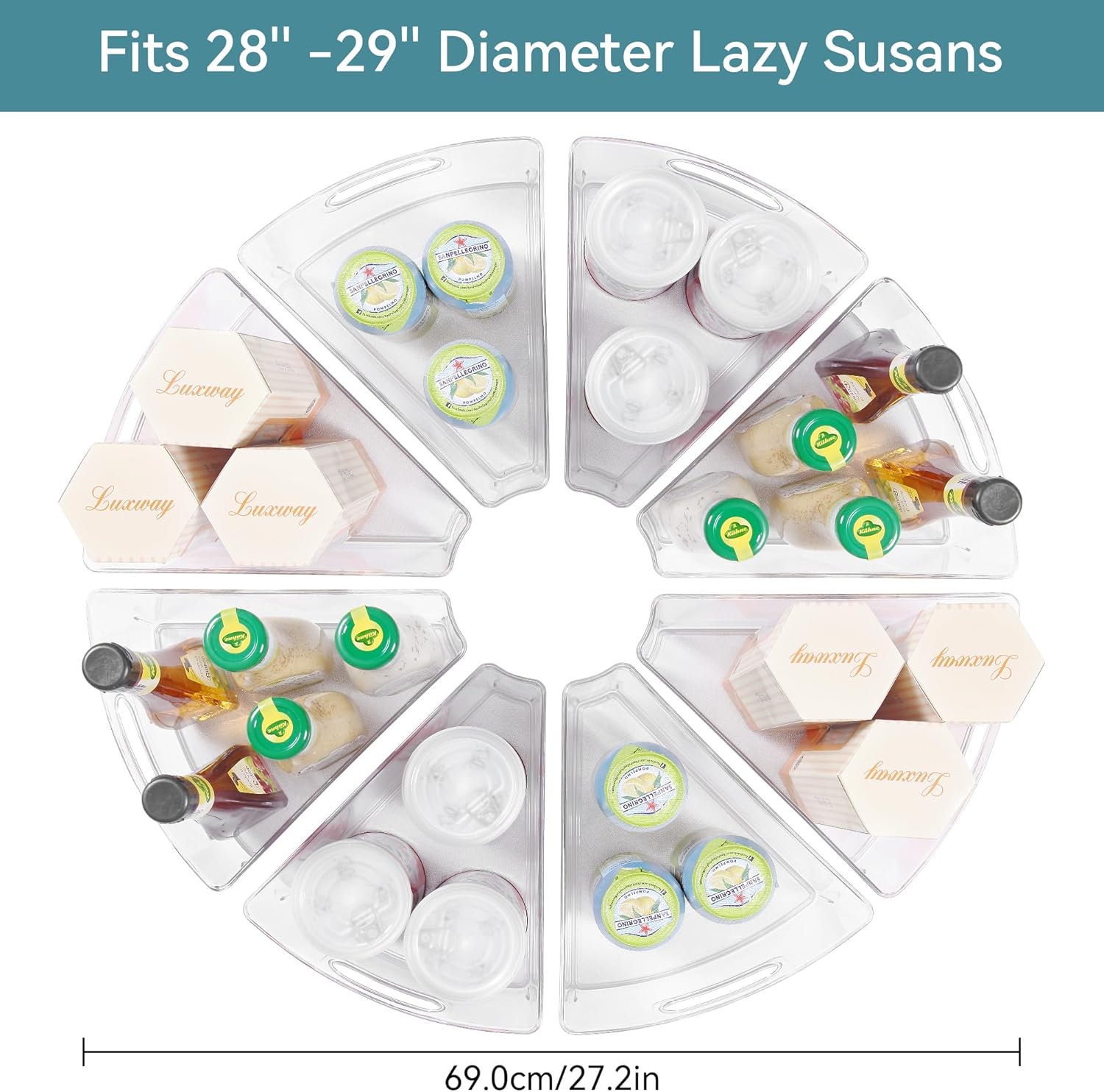 Oubonun Lazy Susan Organizers Set of 8, 11.6’’ x 10.2’’ x 4.1’' Plastic Transparent Kitchen Cabinet
