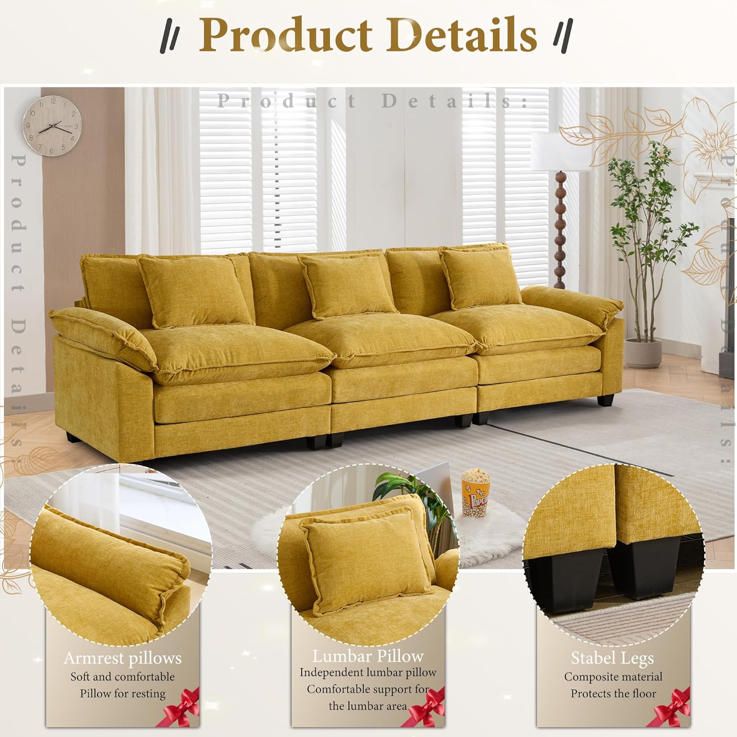 URRED Modular Sectional Sofa Comfy Cloud Couch, Modern Chenille Sofa Sleeper Deep Seat Couches with