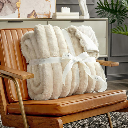 Cozy Bliss Faux Fur Throw Blanket for Couch, Cozy Warm Plush Striped Blanket for Sofa Bedroom