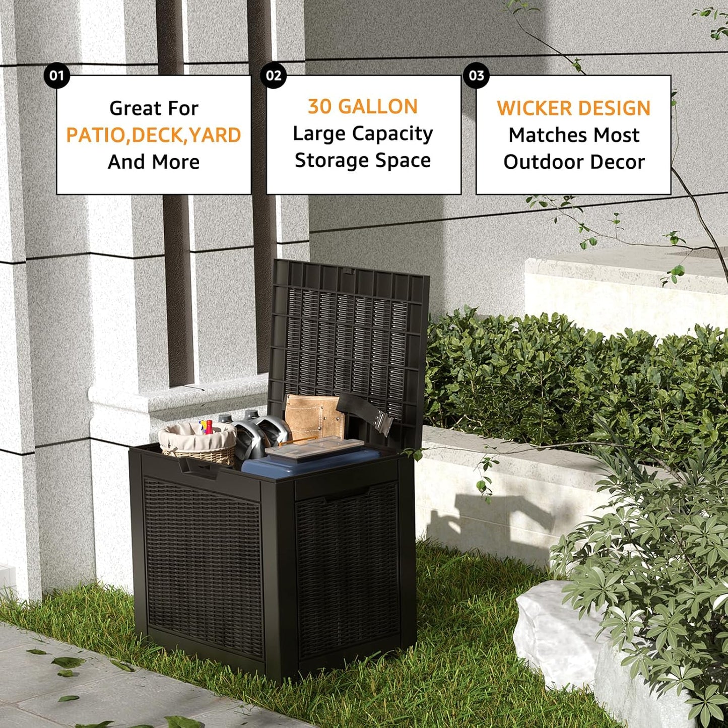 DRATO 31 Gallon Deck Box, Outdoor Storage Box for Patio Cushion, Sports Equipment, Garden Tools