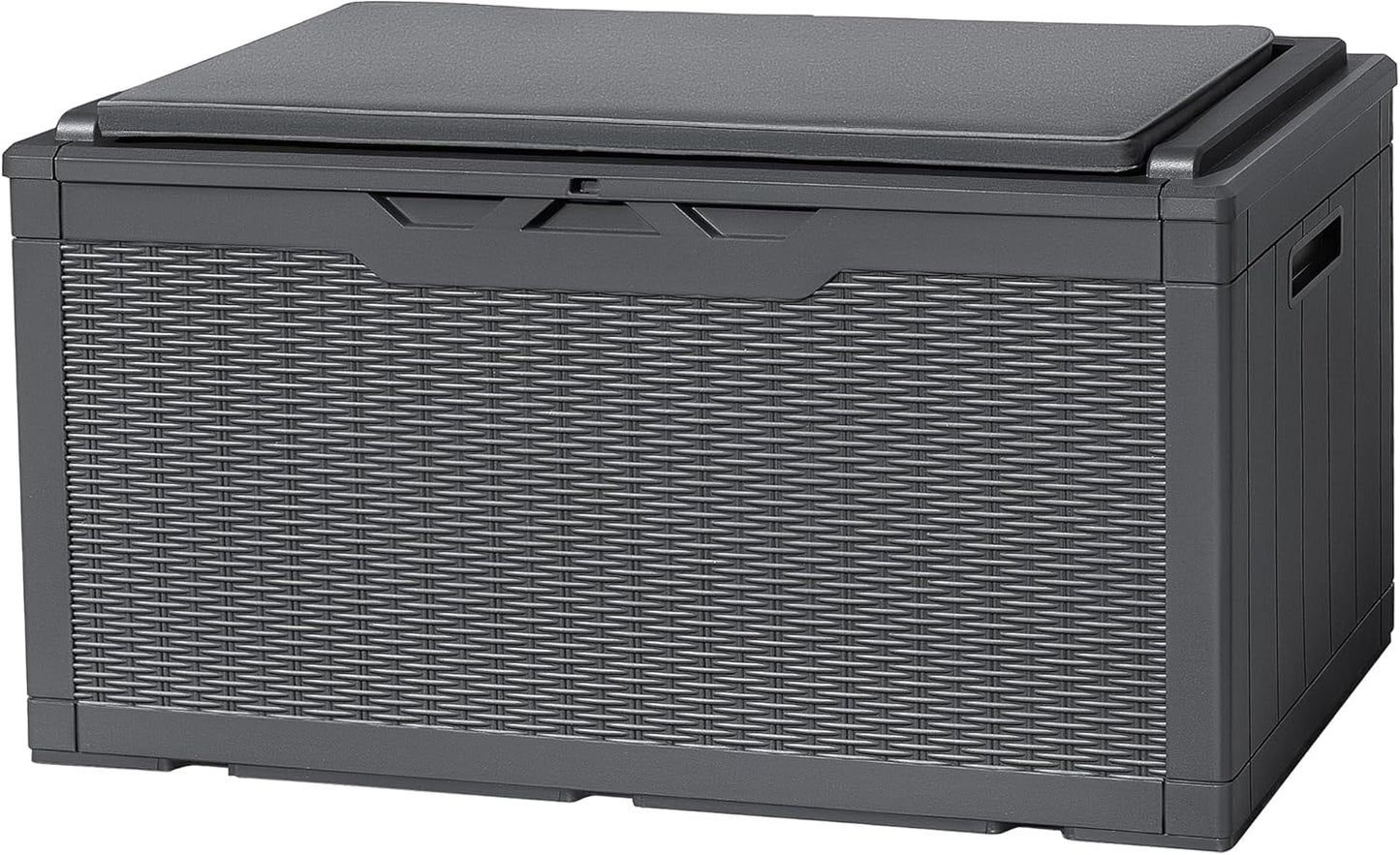 Flamaker Deck Box with Cushion 100 Gallon Waterproof Resin Storage Box with Air Rod Indoor Outdoor