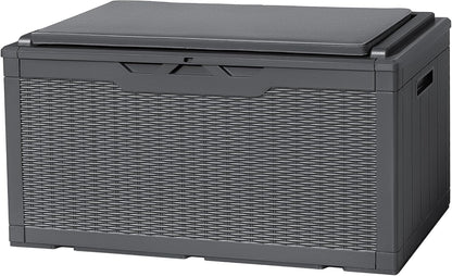 Flamaker Deck Box with Cushion 100 Gallon Waterproof Resin Storage Box with Air Rod Indoor Outdoor
