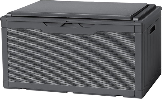 Flamaker Deck Box with Cushion 100 Gallon Waterproof Resin Storage Box with Air Rod Indoor Outdoor