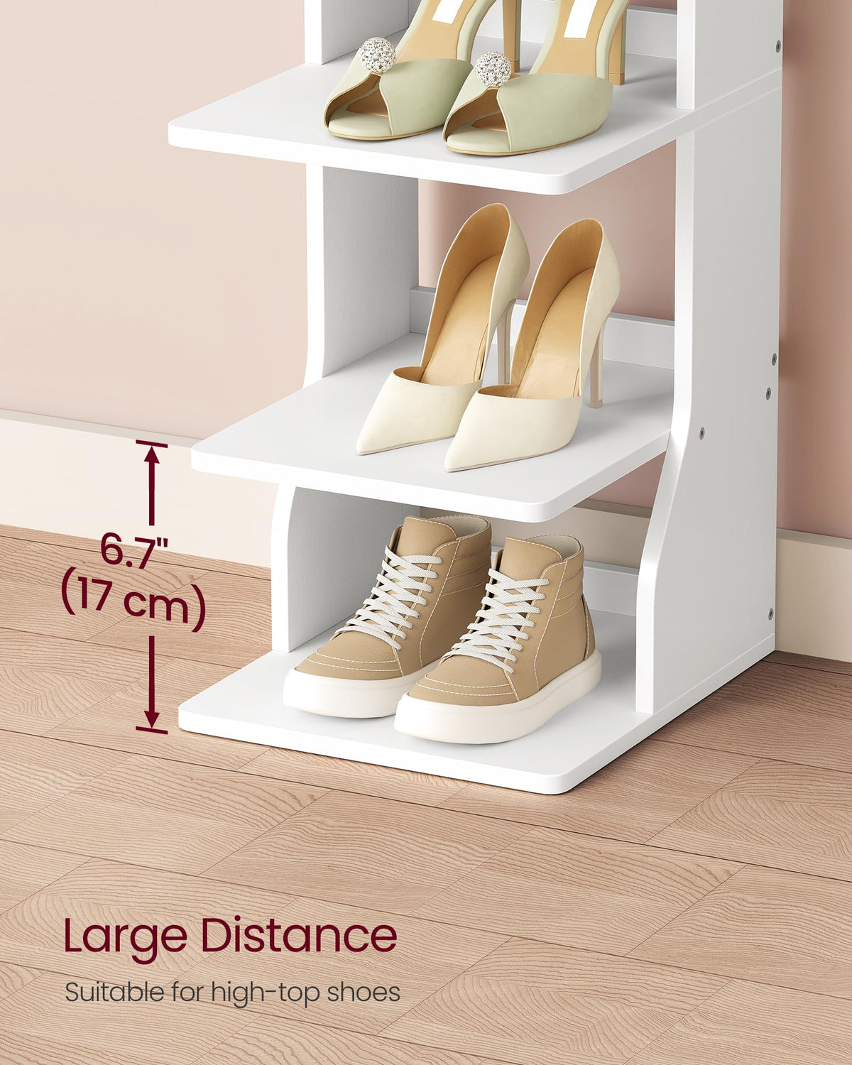 VASAGLE 9-Tier Vertical Shoe Rack, Narrow Shoe Storage Organizer with Hooks, Slim Corner Tower
