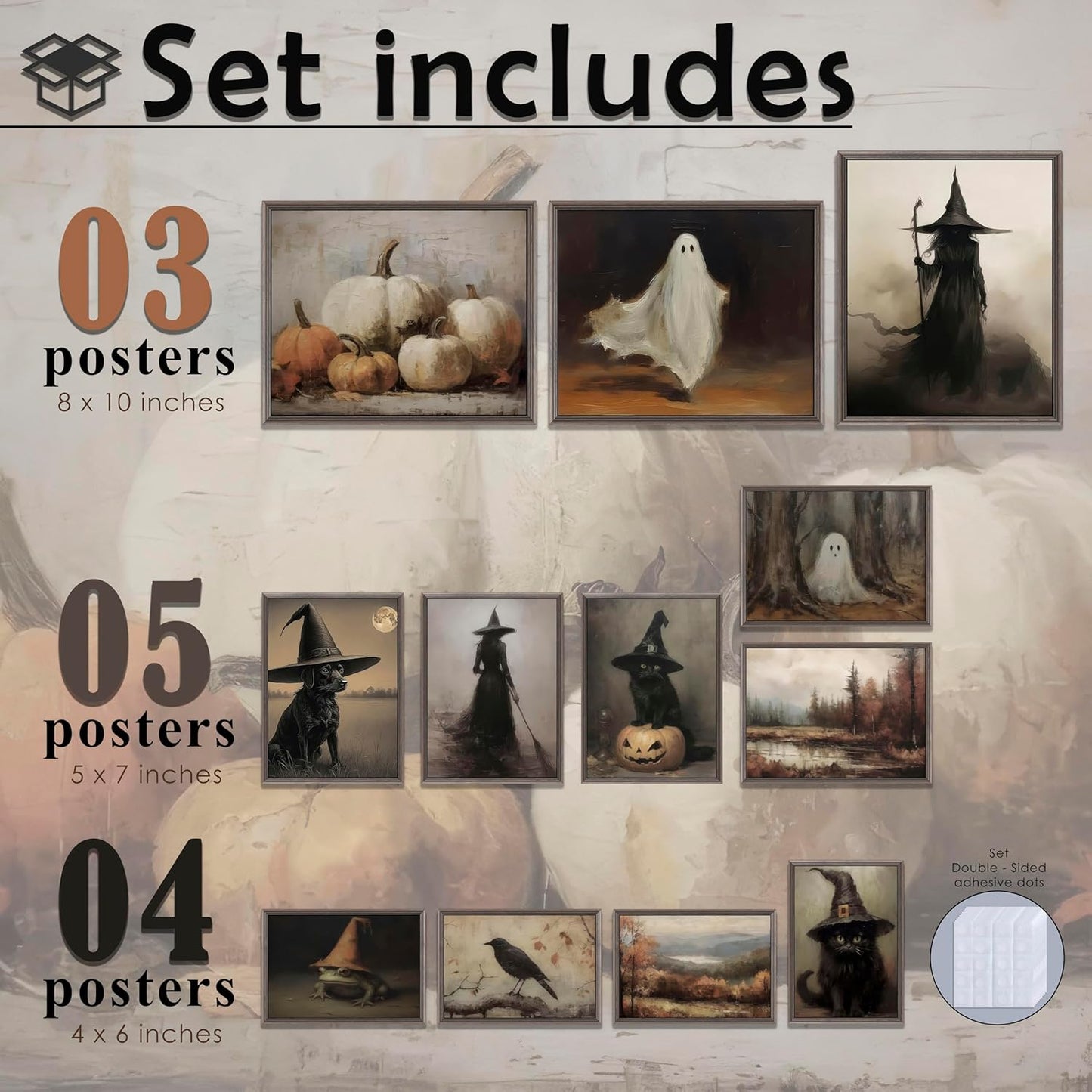 LANCHI95 12 Pcs Halloween Wall Art Prints, Vintage Witch Posters, Cute Ghost Pictures for Bedroom