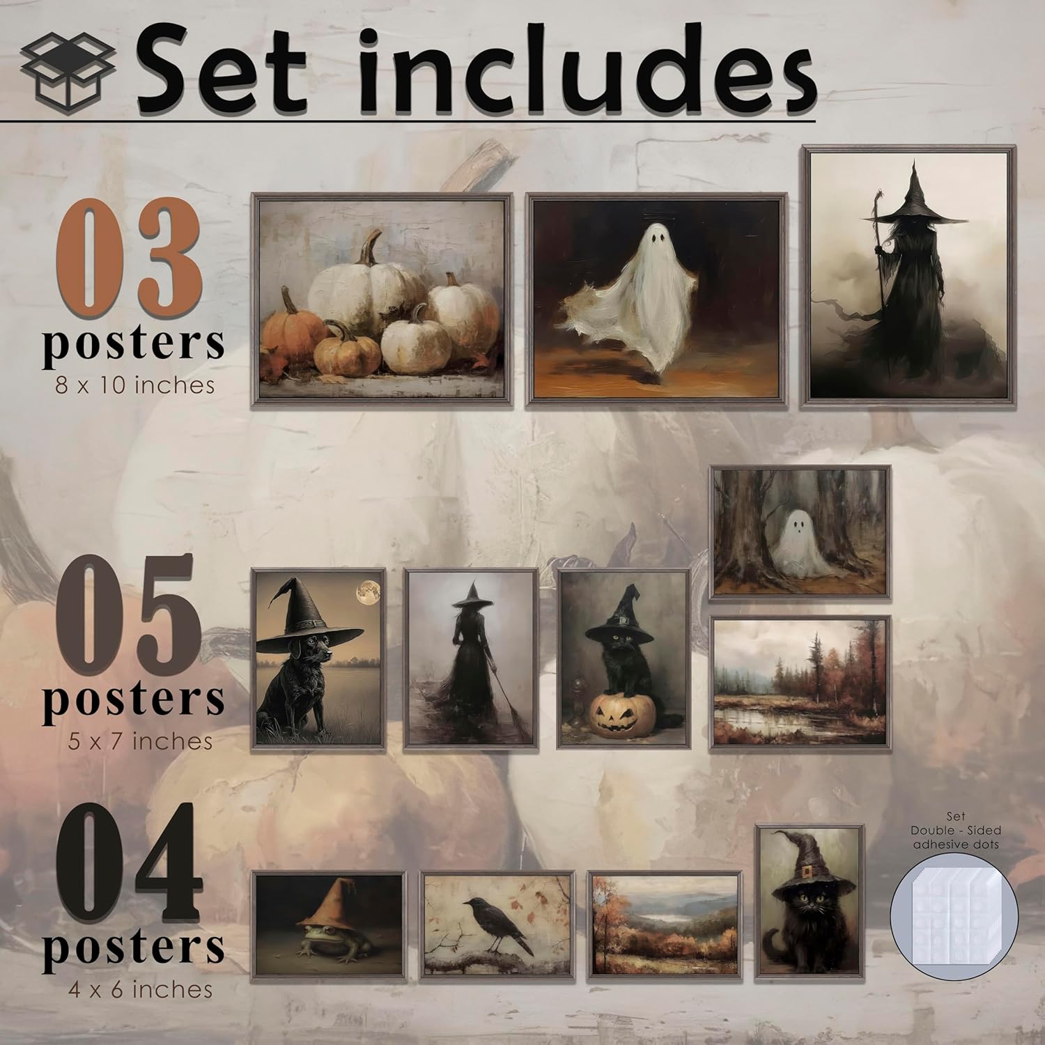 LANCHI95 12 Pcs Halloween Wall Art Prints, Vintage Witch Posters, Cute Ghost Pictures for Bedroom
