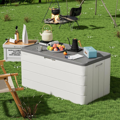 ZZM 110 Gallon Lockable Resin Deck Box, Waterproof Outdoor Storage Box for Patio Cushion Storage