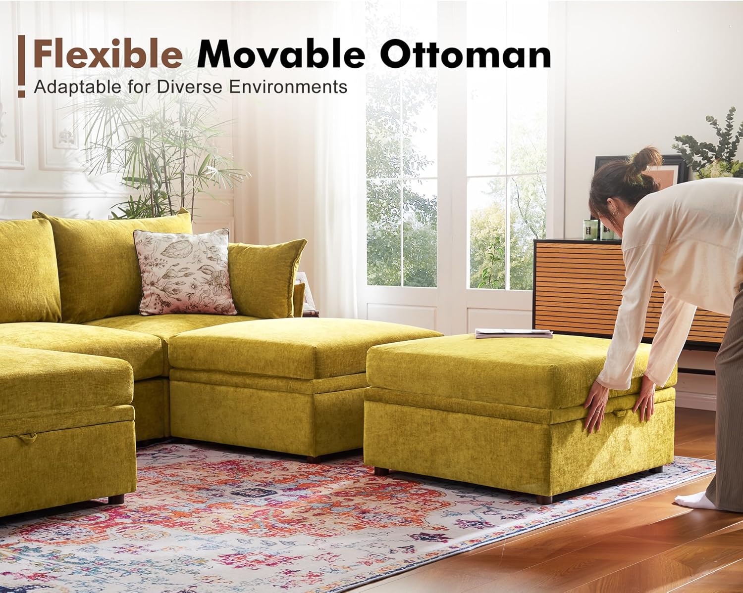 102.6" Luxury Modular Sleeper Sofa Bed 6 Seat Reversible Sectional Couch Deep Seat with Storage