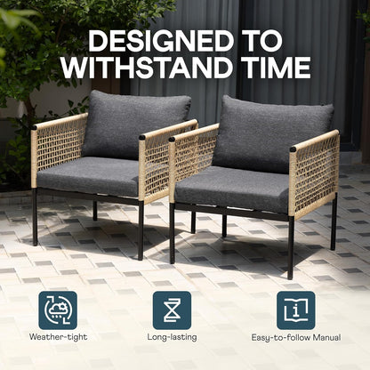 Idzo Oscar Wicker Outdoor Lounge Chair Set of 2, Sturdy Metal Frame, Weather-Resistant Rope Weave