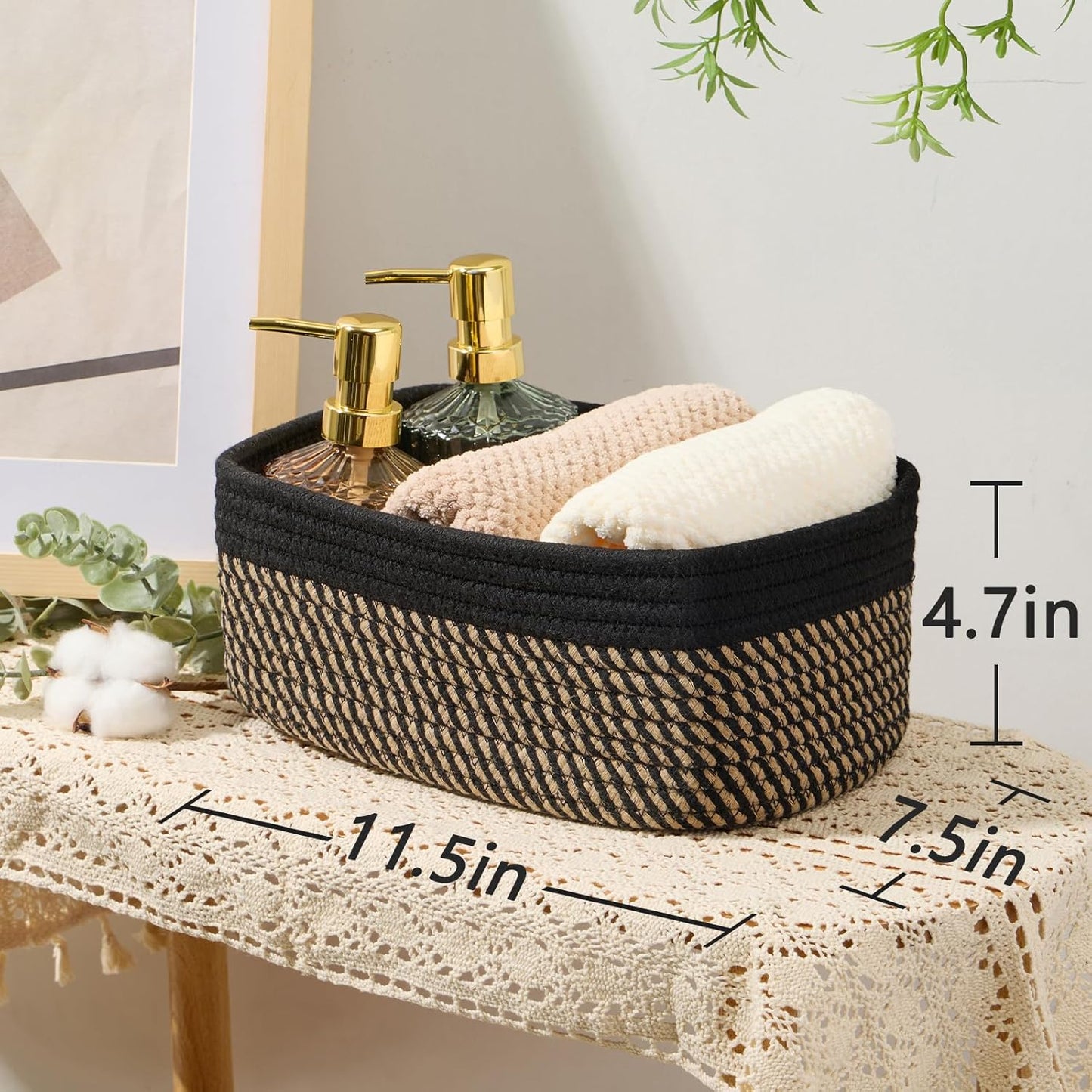 Small Storage Baskets for Organizing | Closet Organizer Bins | Shelf Toy Basket | Woven Rope
