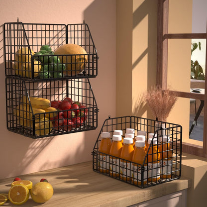 Stackable Wire Storage Baskets for Kitchen Closet Pantry, Hanging Closet Organizers Storage Shelves