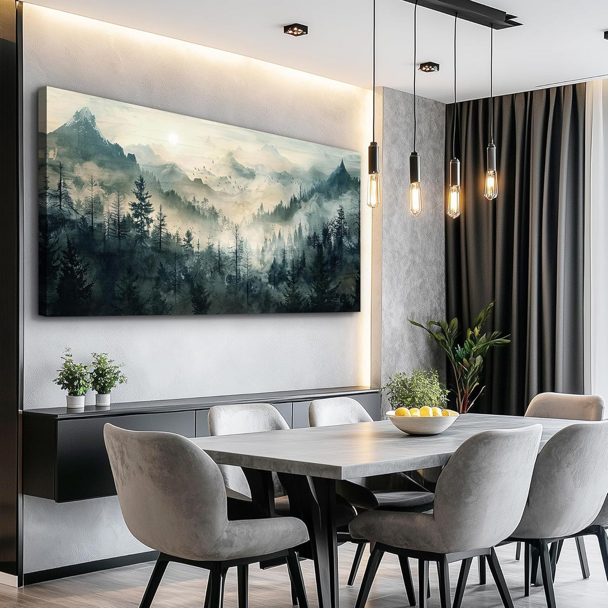 KELIYUAN Misty Forest Wall Art Home Decor Mountain View Large Canvas Wall Painting Nature Landscape