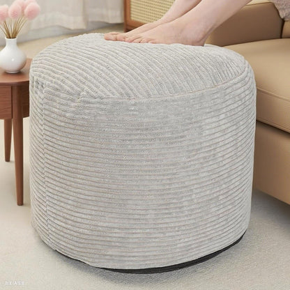Round Stuffed Pouf Ottoman, Foot Stools Ottoman,Corduroy Poufs with Foam Chunk Filling, Furry and