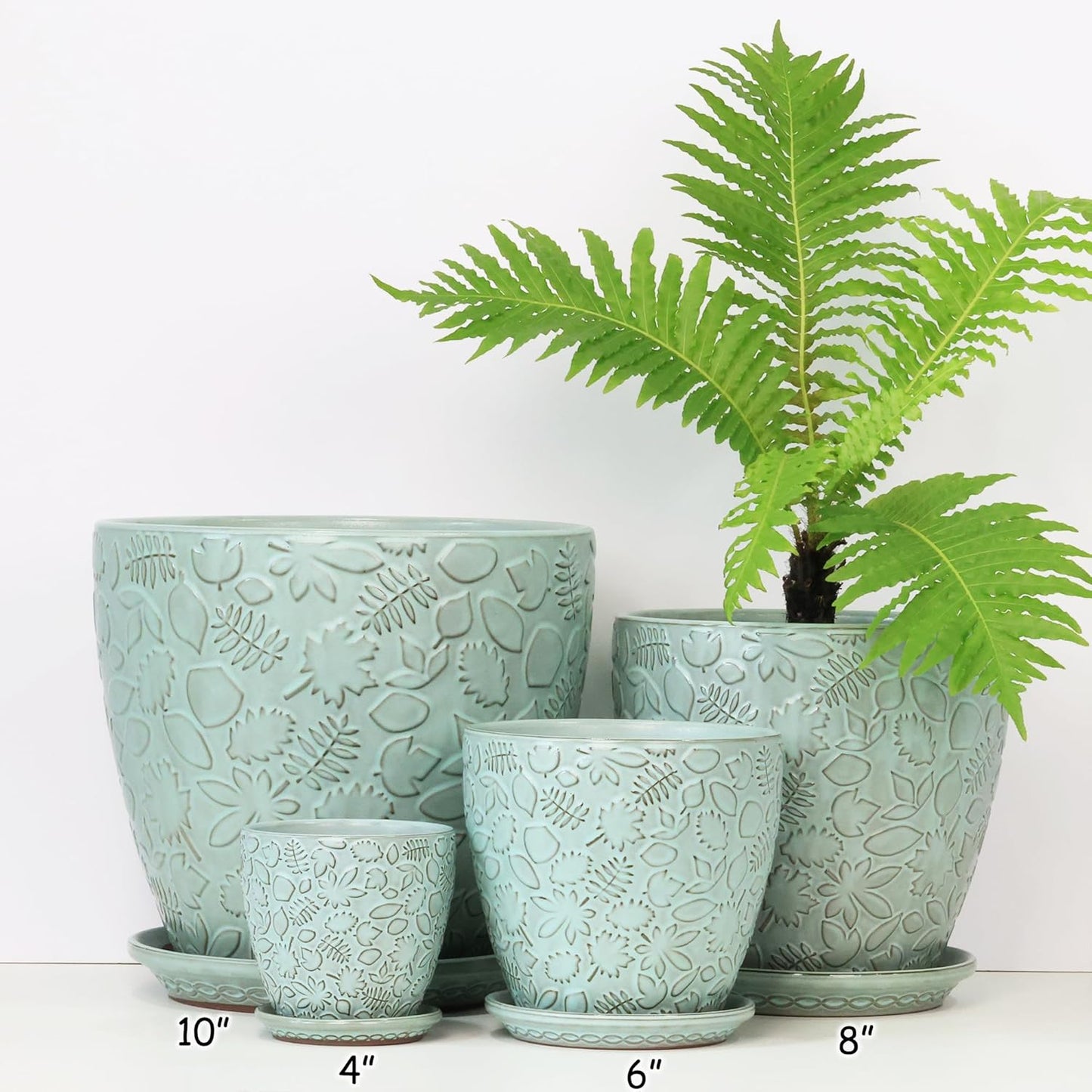 6 Inch Retro Ceramic Planter Set of 2 with Drainage Hole and Saucer for Plants, Indoor-Outdoor