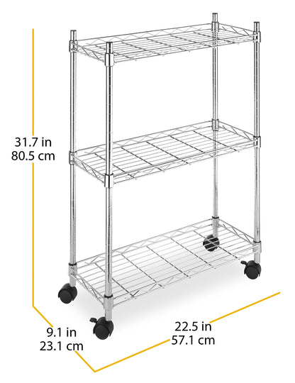 Whitmor 3 Tier Shelving Unit, Metal Storage Shelves, Adjustable Heavy Duty Shelf with Wheels , 400