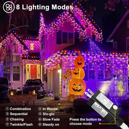 66ft Halloween Lights Outdoor, 640 LED Icicle Lights for Outside, Orange and Purple Twinkle Lights