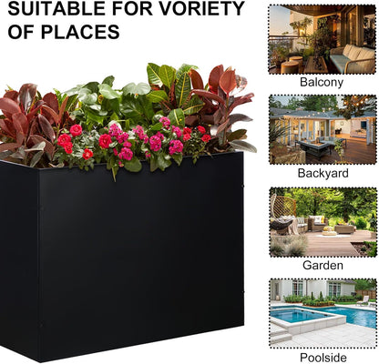 SUNNYPARK Large Metal Planter Box 32”x 12”x 24”, Rectangular Modern Black Metal Planter Box Heavy