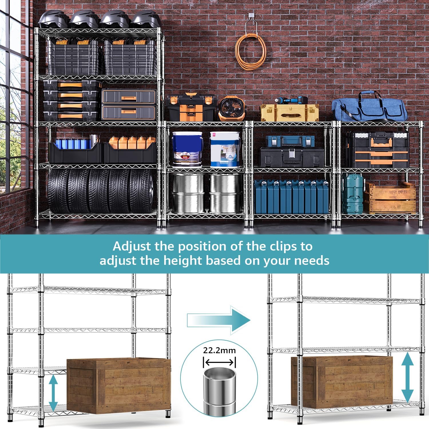 5-Shelf Storage Shelves,Wire Shelving Heavy Duty Metal Storage Shelving Unit Adjustable Garage