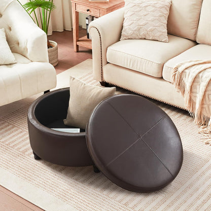30-Inch Round Storage Ottoman, Modern Ottoman Coffee Table with Removable Top for Living Room