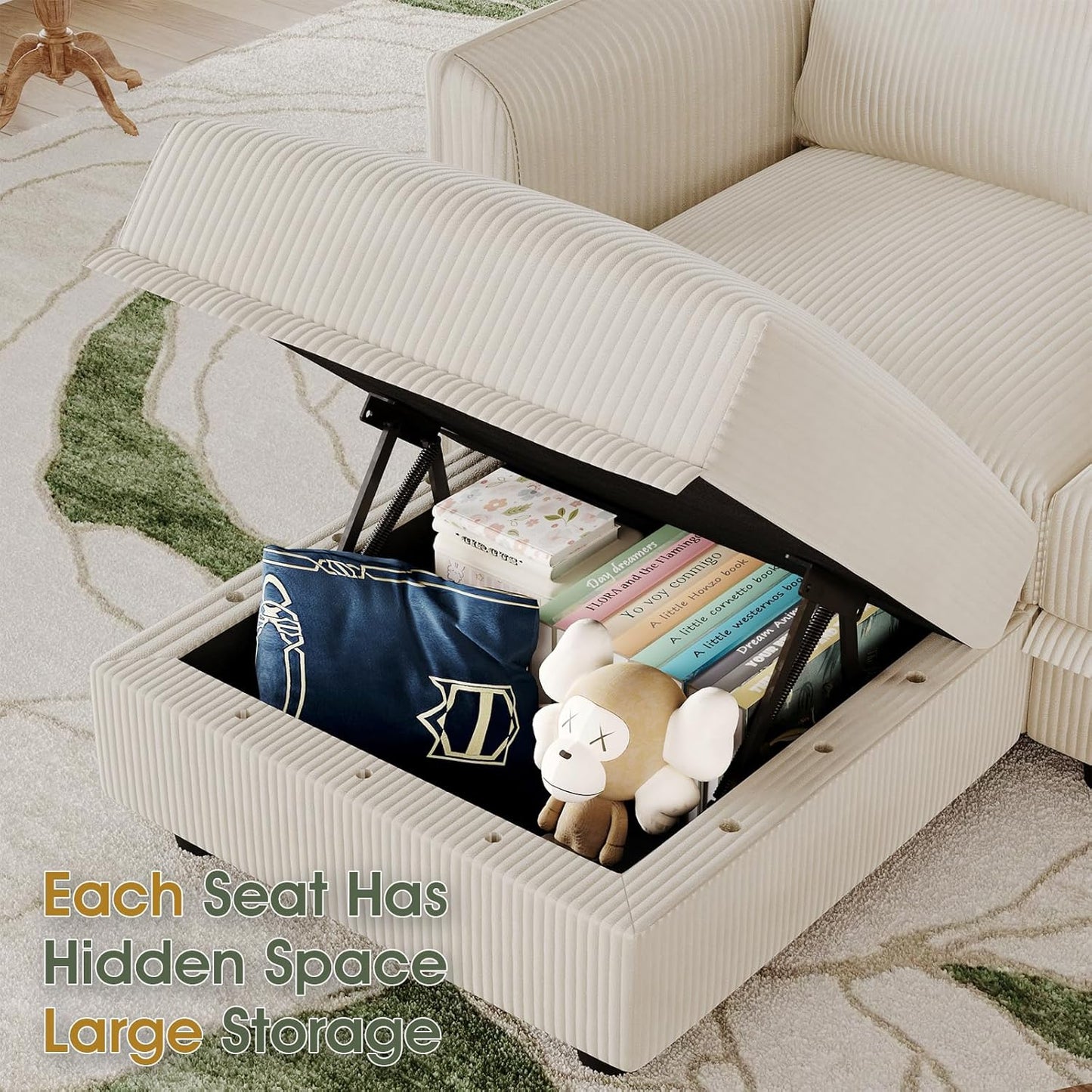 LLappuil Modular Sectional Sofa with Storage, U-Shaped Convertible Sleeper Couch, 6-Seat Oversized