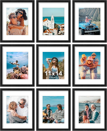 Vittanly 11x14 Picture Frames Set of 9, Shatter Resistant Plexiglass, Display 8x10 Pictures with